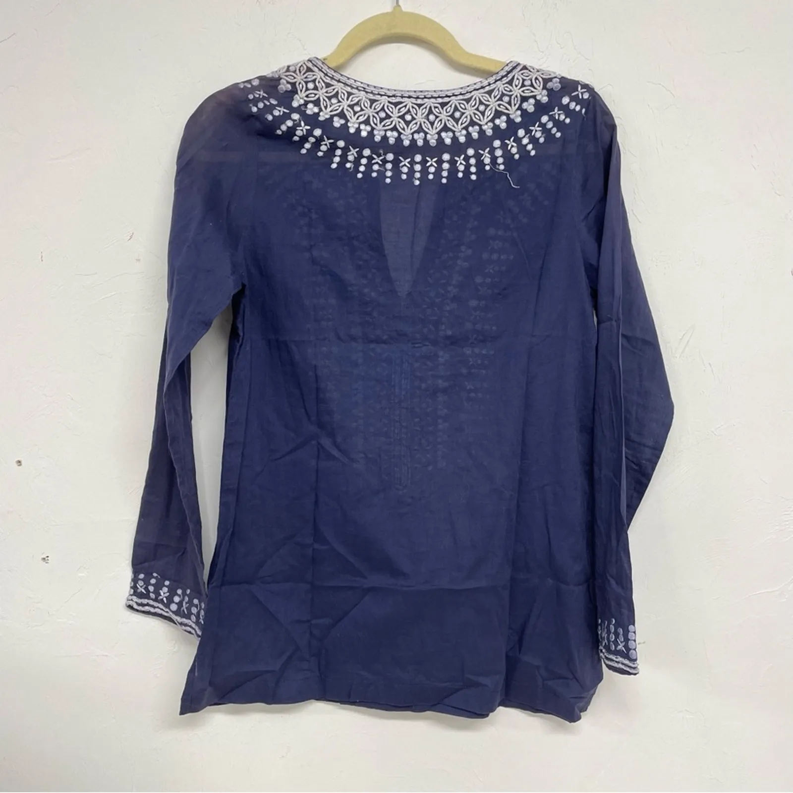 Sachin & Babi Blue Embroidered Boho Blouse Womens XS Beachy Sheer Lightweight - Image 9