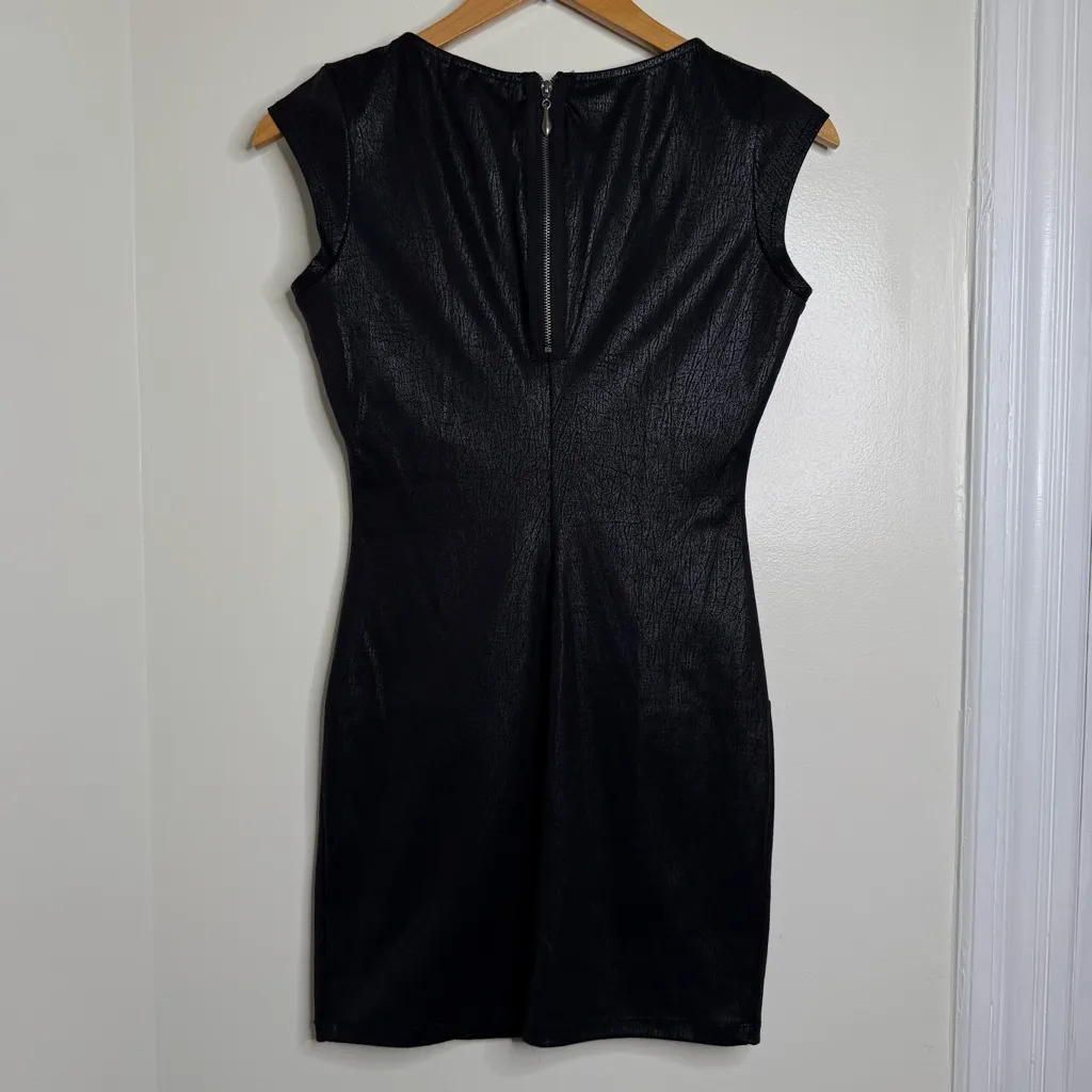 Y2K Bebop LBD Moto Faux Leather Look Junior Size Small Black Bodycon - Image 4
