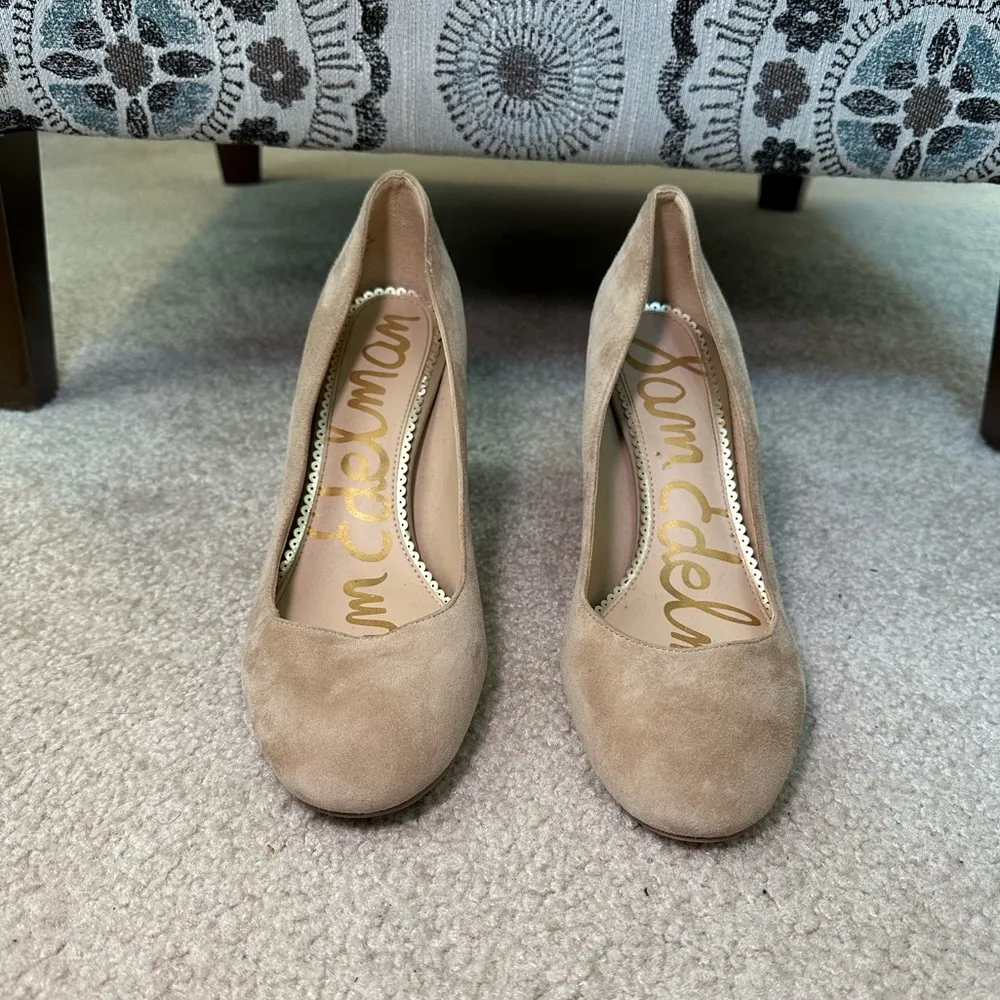 Women’s Sam Edelman Junie Suede Block Heels Round Toe Pumps Beige Taupe Size 9 - Image 3