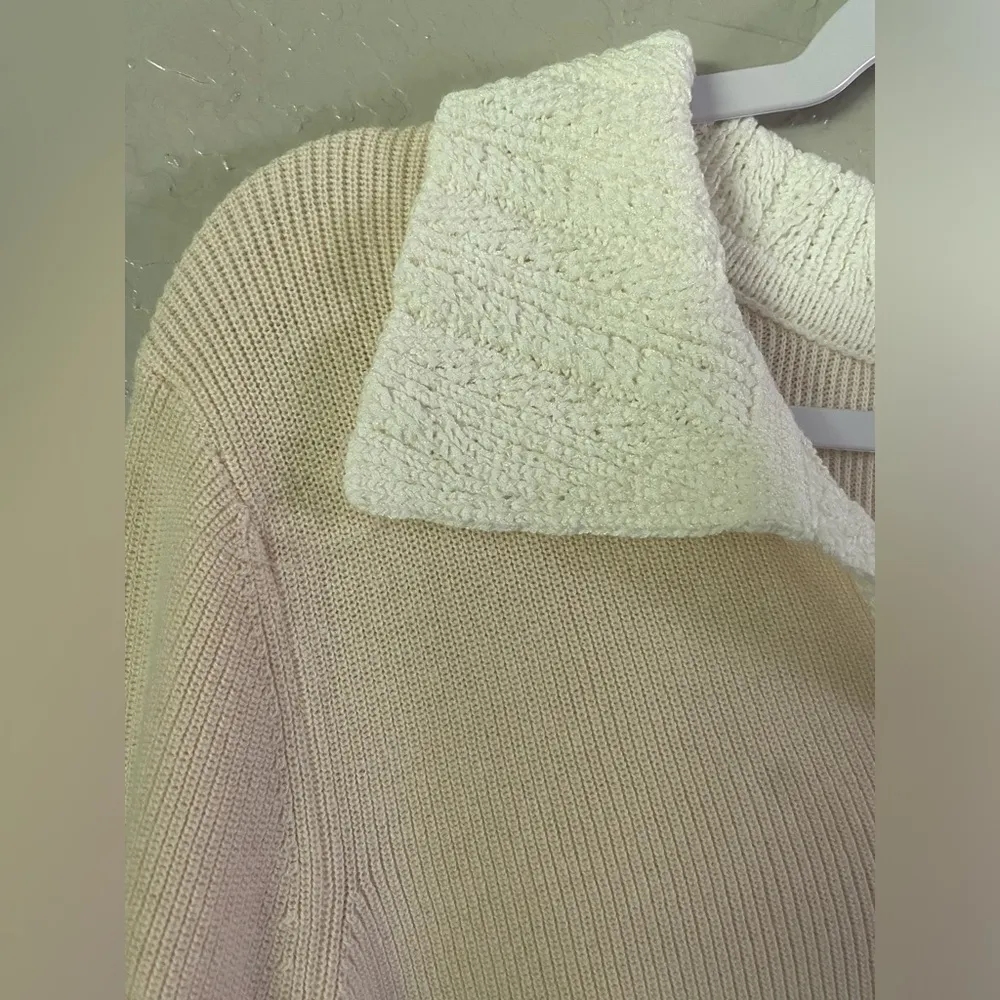 Joie V-neck Crochet Knit Collared 100% Cotton 3/4 Sleeve Sweater in Cream XL - Image 3