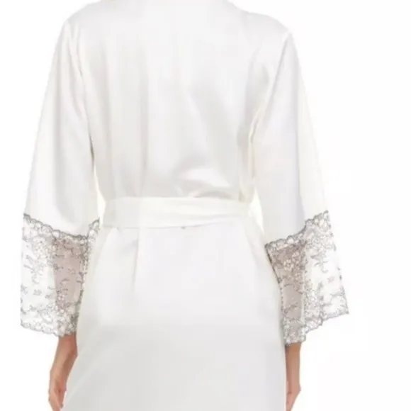 FLORA NIKROOZ $90 Angelique Lace Trim Charmeuse Robe M L‎ - Image 3