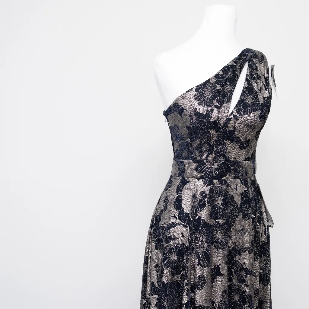 Betsy & Adam - Gwen Long One Shoulder Wrap Foil Flower Dress - Image 6