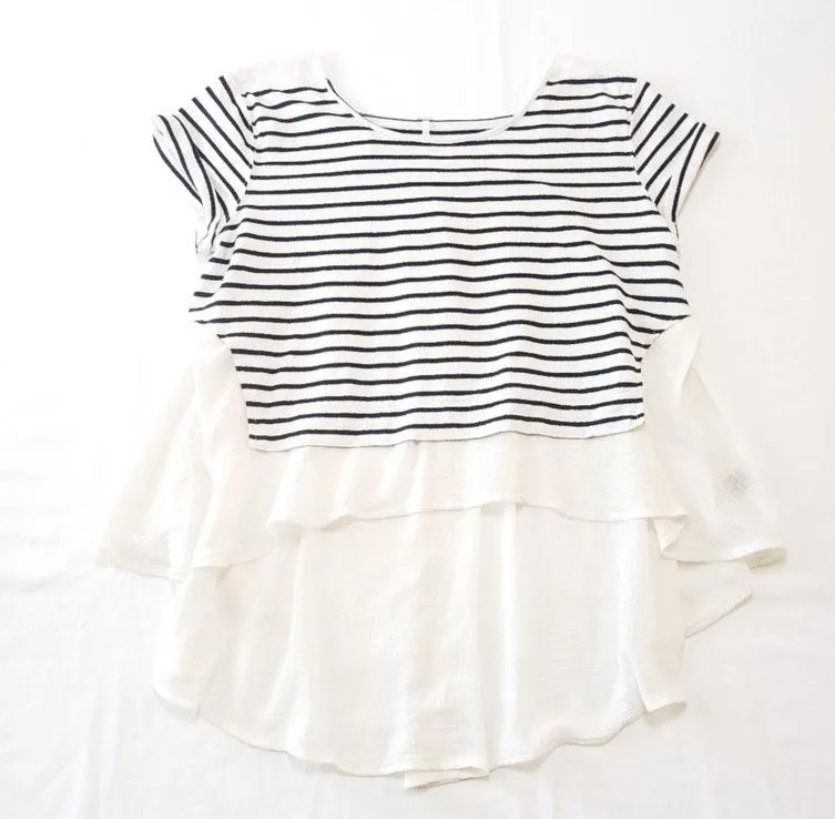 High-Low Sheer Stripped Rolled Sleeve - Image 4