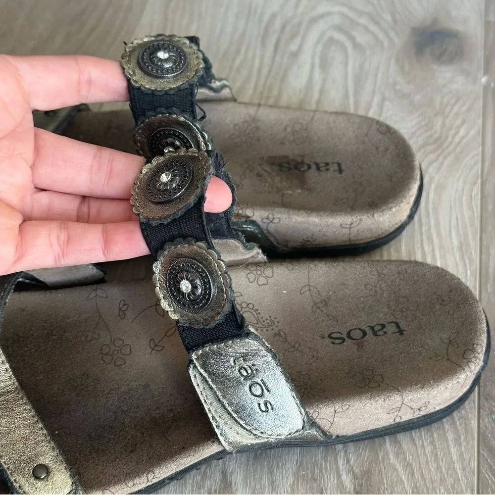 Taos OASIS Metallic Leather Strappy Slip On Slides Sandals Womens Sz 8 / 38 Eu - Image 4