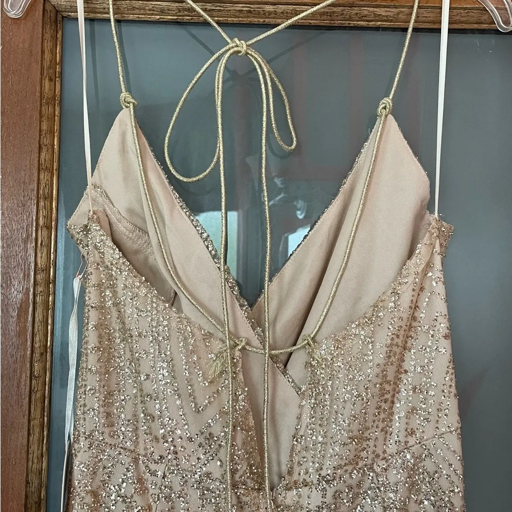 Gold Tulle Spaghetti Strap Formal Maxi Gown- Small - Image 8