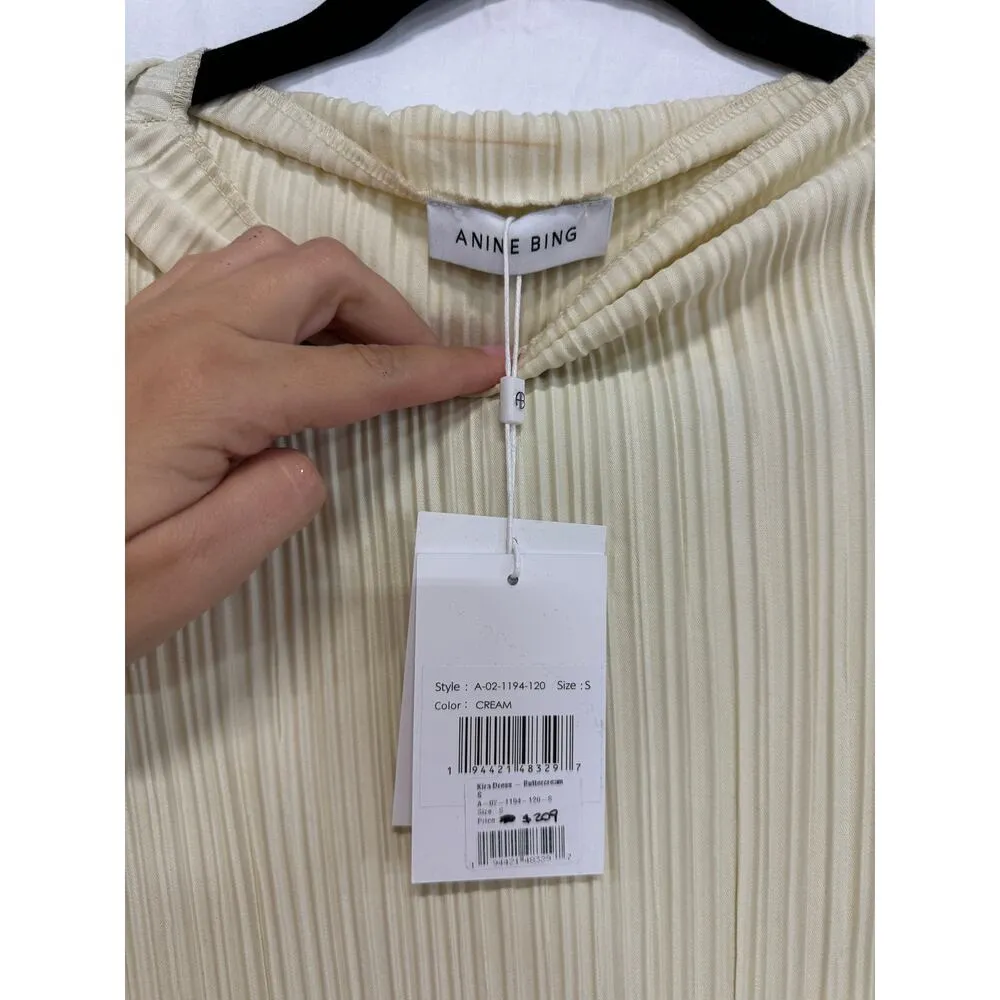 NWT Anine Bing Kira Padded Shoulder Ribbed Mini Dress Buttercream Women's Size S - Image 3