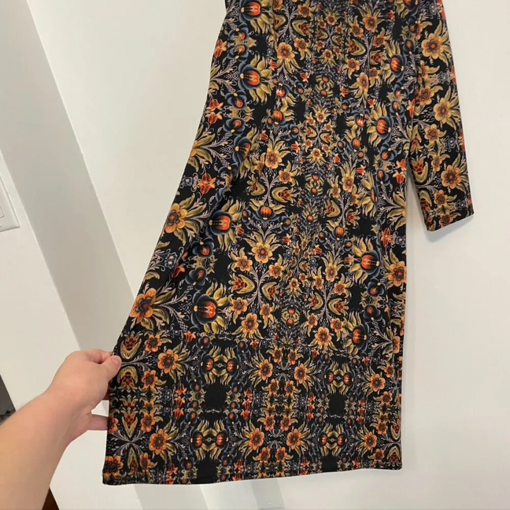 MAGGY L LONDON Black Mustard Blue Retro Geometric Floral 3/4 Sleeve Shift Dress - Image 10