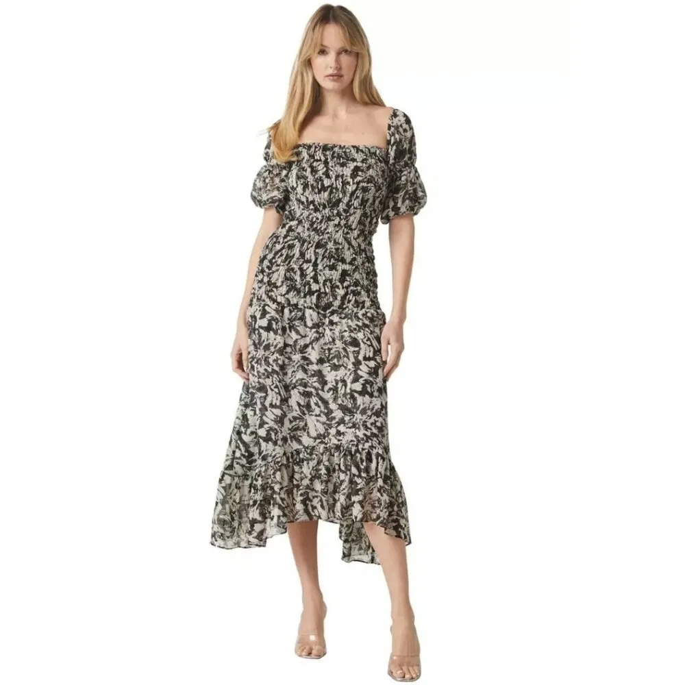 Revolve Misa Diya Midi Maxi Dress Tonal Abstract Ruffles Off Shoulder Size S - Image 8