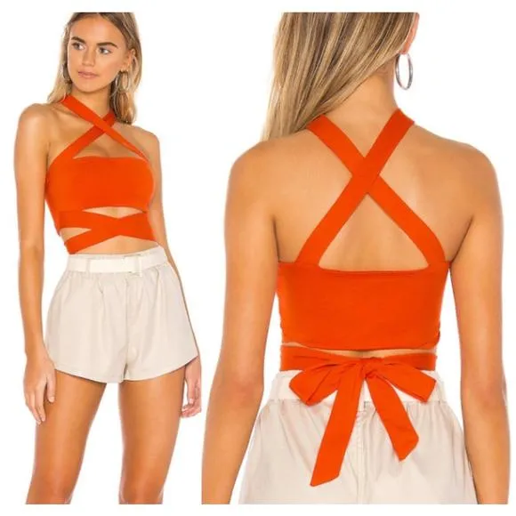 NWT superdown Elva Criss-Cross Halter Tie Crop Top Poppy Women's Size XXS - Image 2