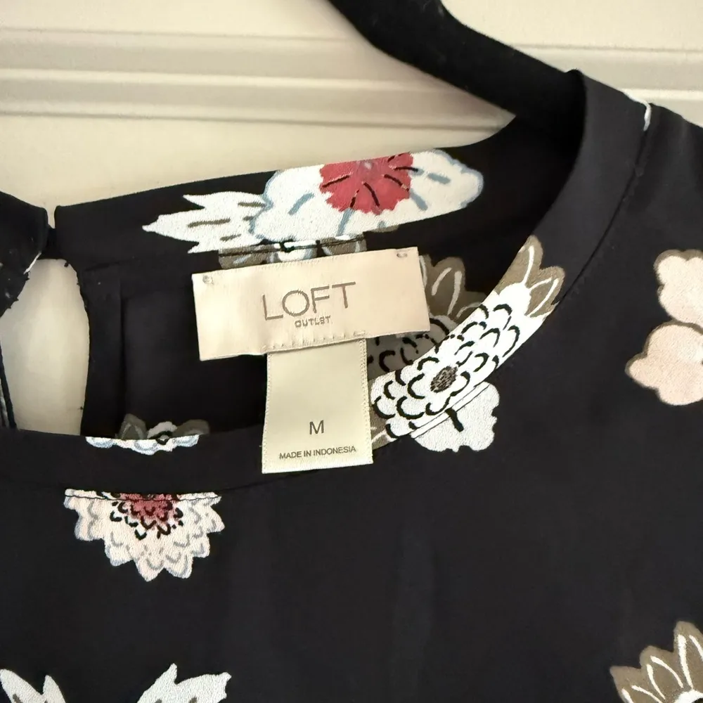 LOFT Black and White Boxy Blouse with Mandarin Collar - Image 2