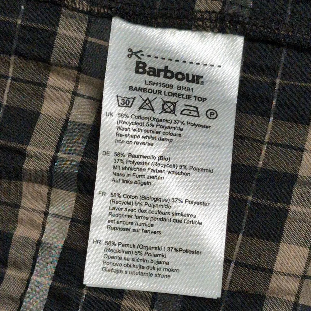 Barbour Lorelie Top Praline Plaid V-neck Seersucker Puff Sleeves 8 New - Image 8