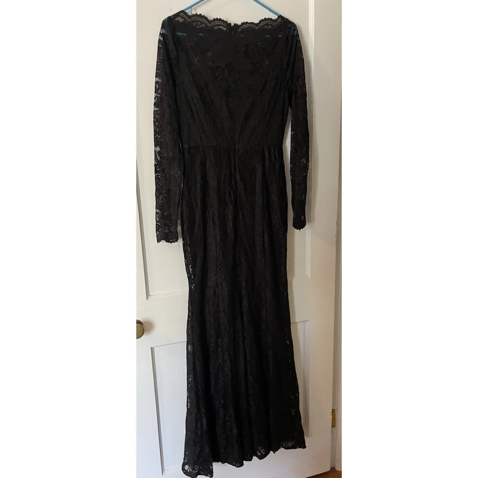 Lulus Solid Black Lace Floor length Long Modest Maxi Dress Formal Medium M - Image 4