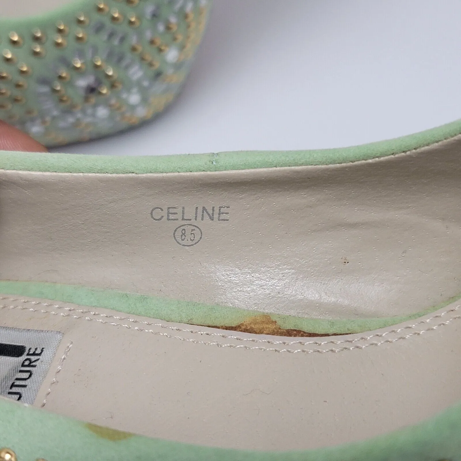 Kiss Kouture Celine Light Mint Green Peep Toe Beaded Platform Heels Size 8.5 - Image 5