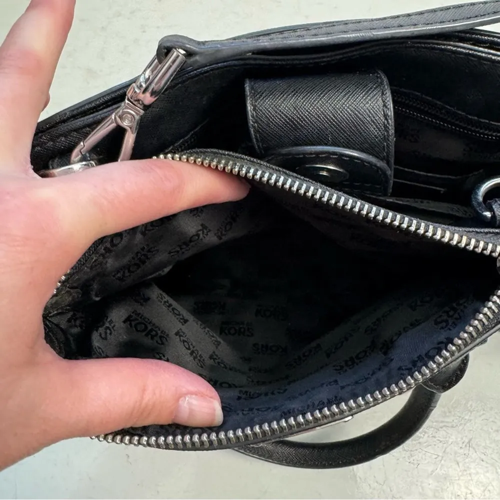 Michael Kors Black Kellen Studded Saffiano Small handbag Crossbody Purse Satchel - Image 11