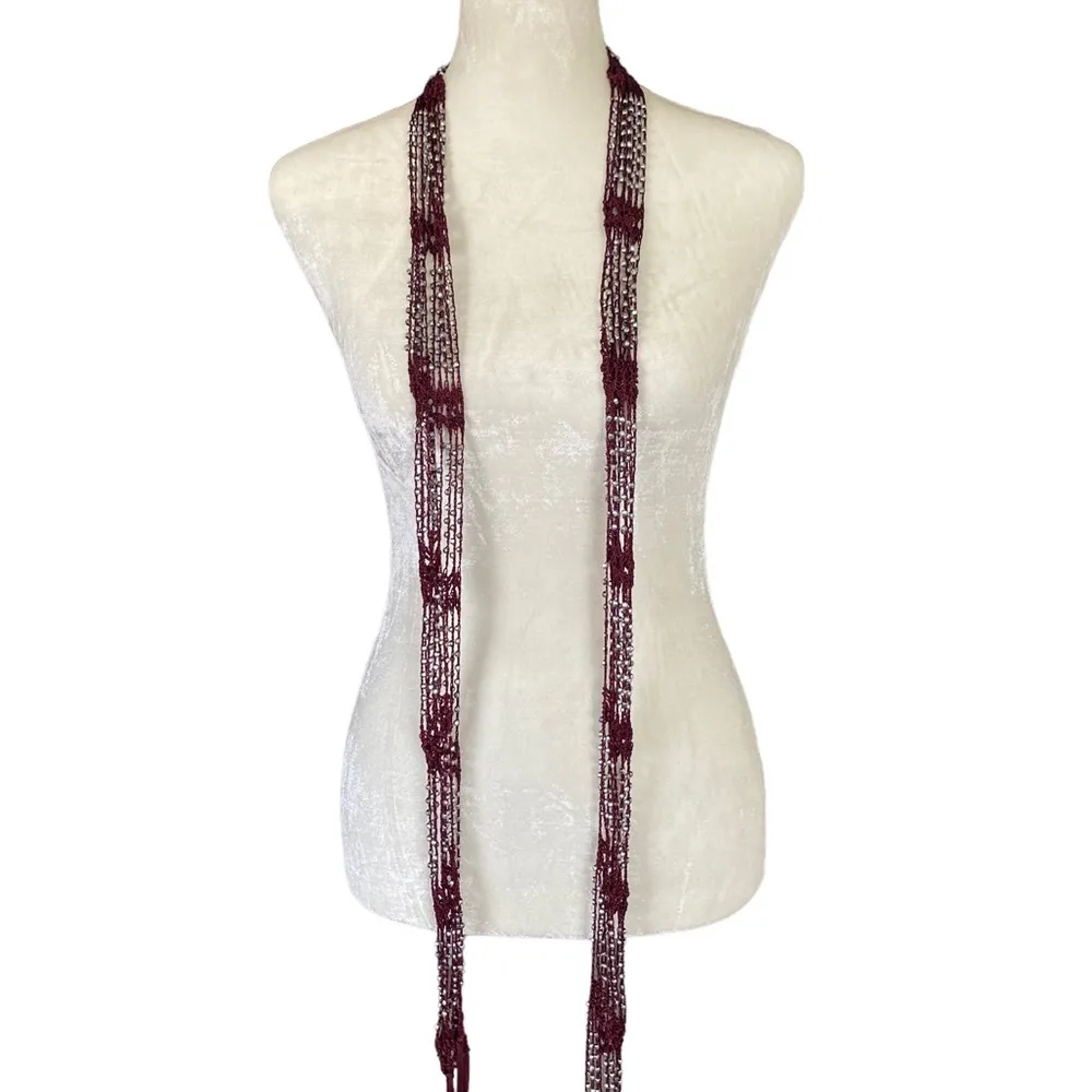 2 Necklace accessories handmade burgundy and brown with sequin 72” length NWOT - Image 3