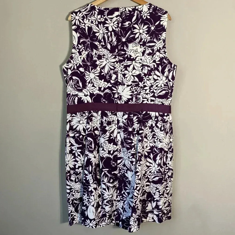 Brooks Brothers 346 Women's Size 16 Sleeveless Floral Sheath Dress Purple White - Image 11