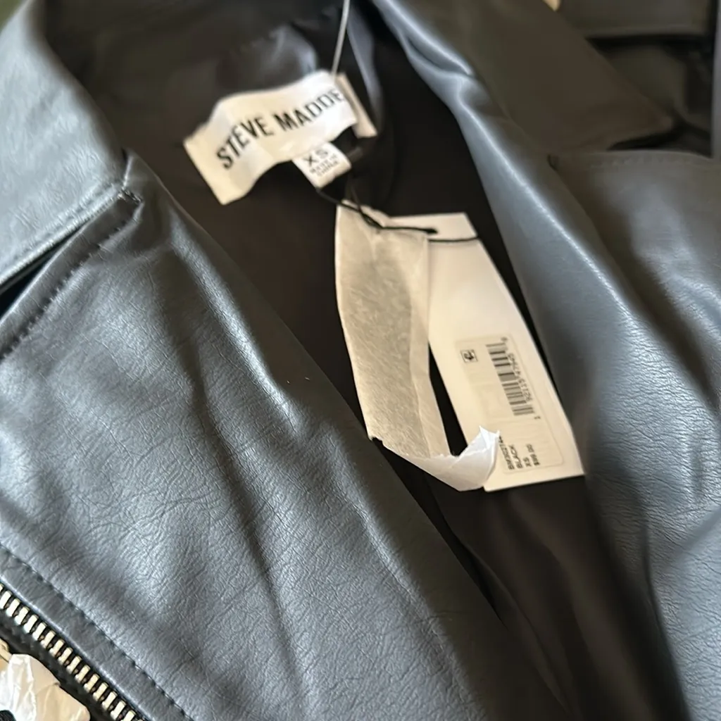 NWT Steve Madden  Julia Jacket Faux Vegan Leather Moto Biker Black XS - Image 9