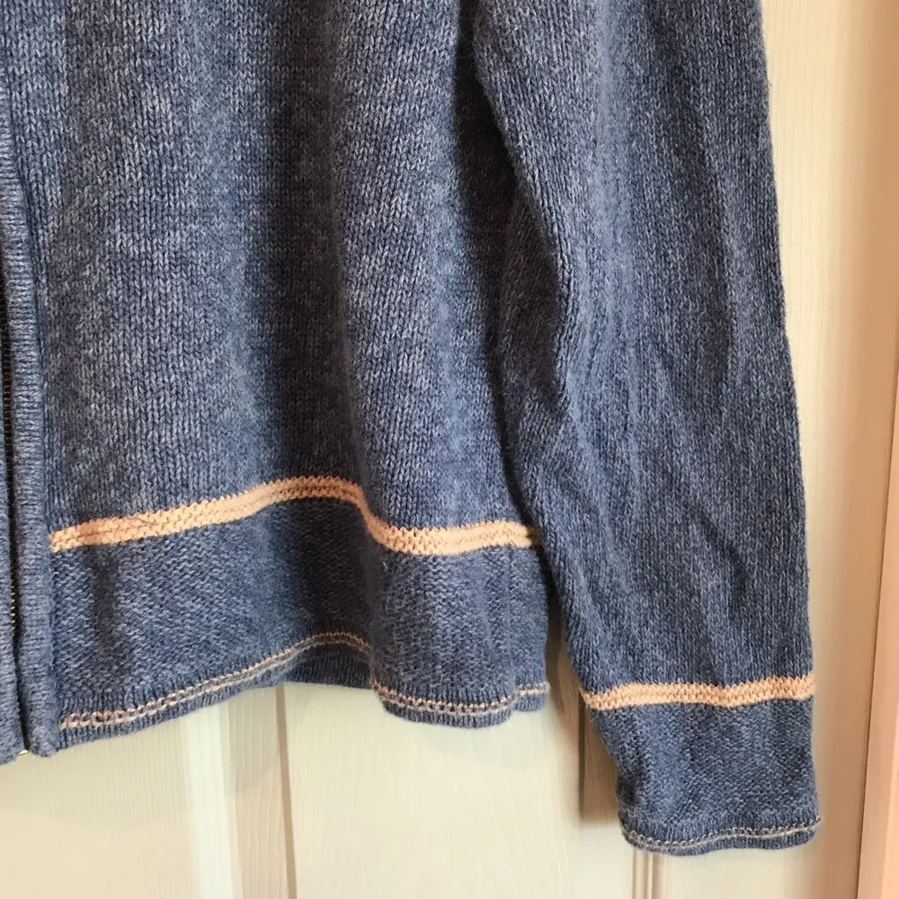 Christopher & Banks Women's L Vintage Y2K Ramie Cotton Blue Tan Zip-Up Cardigan - Image 3