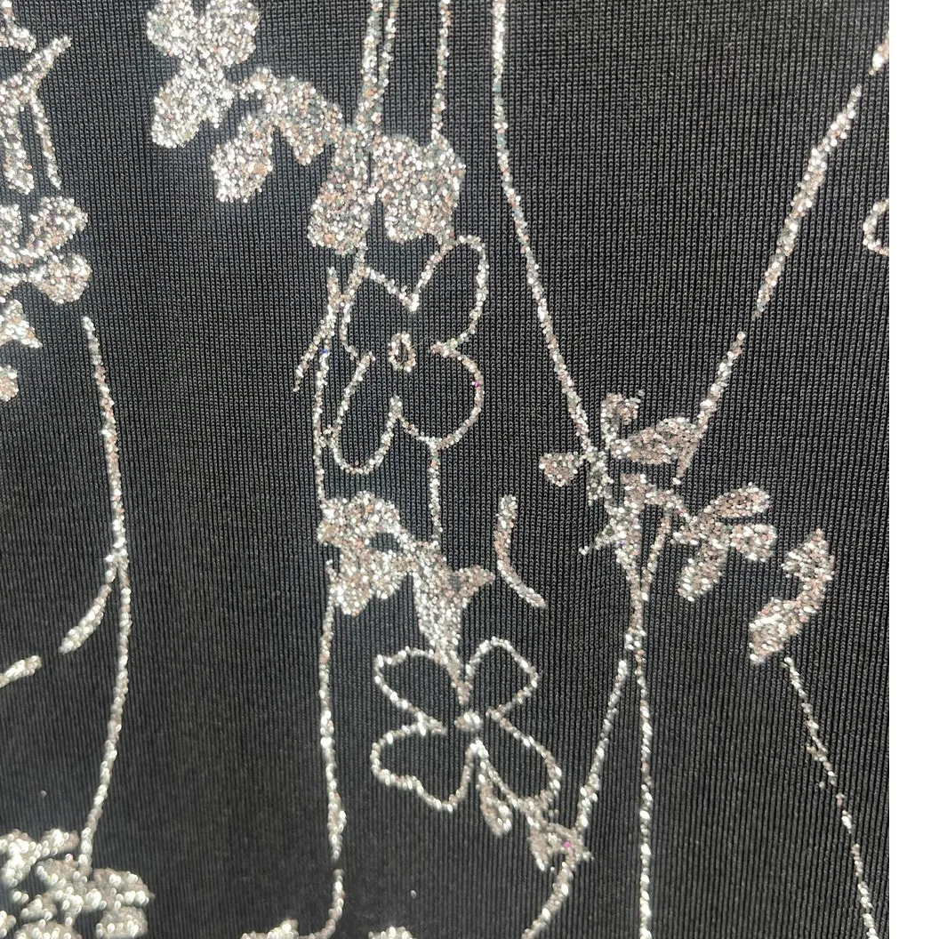 Vtg Y2 Eve Adams Midi Dress Sz M Holiday Gala Metallic Glitter Formal Floral Black Size M - Image 5