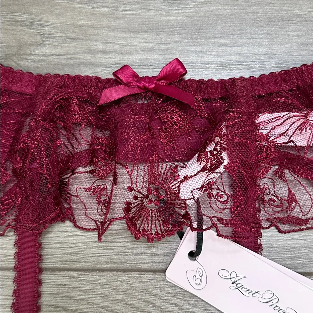 Agent Provocateur Jayce Burgundy Suspender Garter Belt And Panty Set Size 2 Red - Image 5