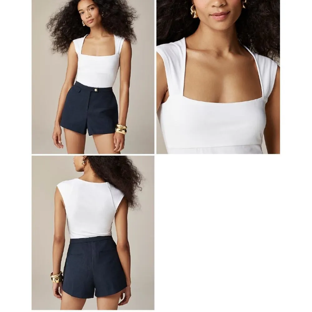 J.Crew  Squareneck cap-sleeve top in stretch cotton blend Navy M NWT - Image 10