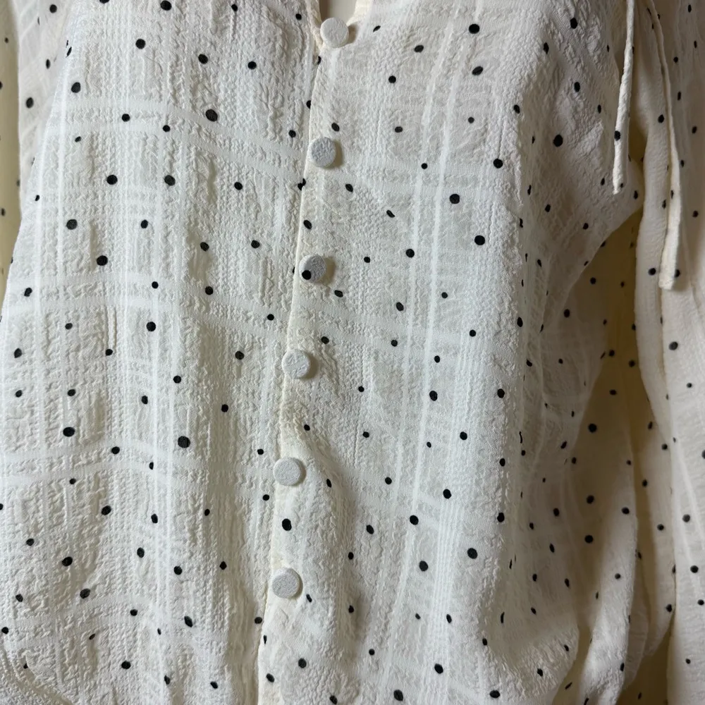 By the River Elegant Cream Blouse with Black Dots Small - Image 2