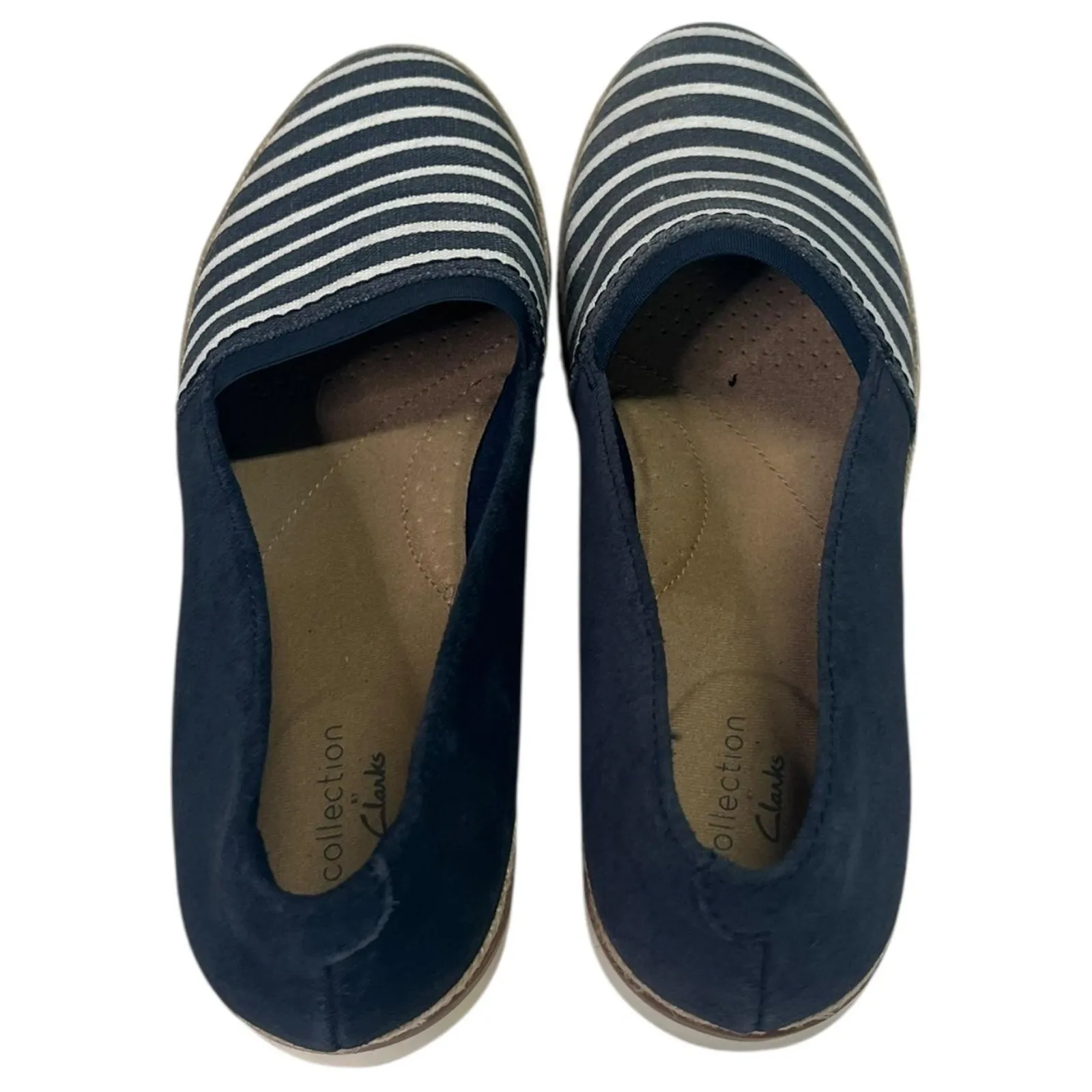 Clarks Shoes Womens 8.5 Blue White Striped Espadrille Slip On Comfort Nautical - Image 8
