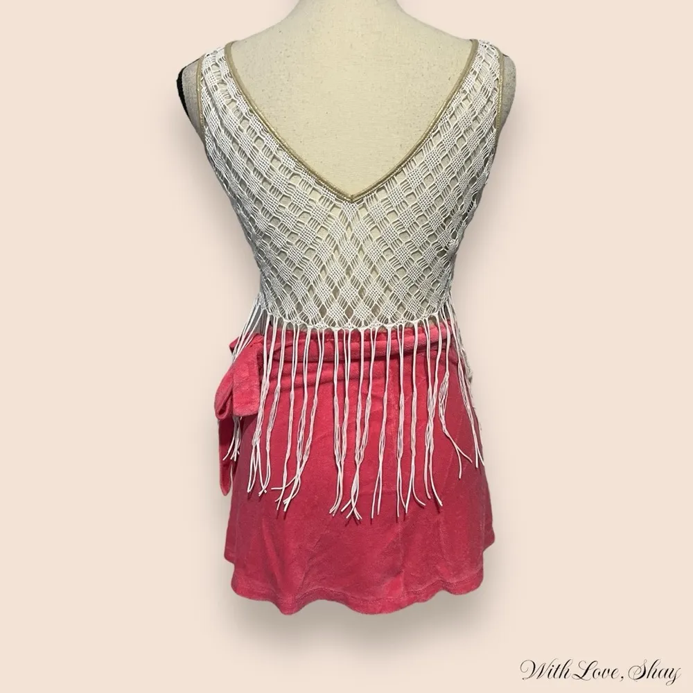 NWOT Luli Fama Flirty fringe white and gold festival tank top - Image 3