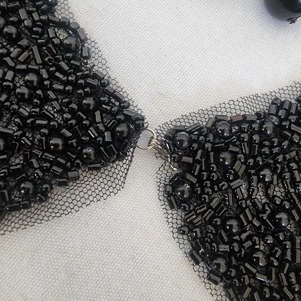 Black Beaded Collar Necklace with Black Glass Bead Earrings - Image 5