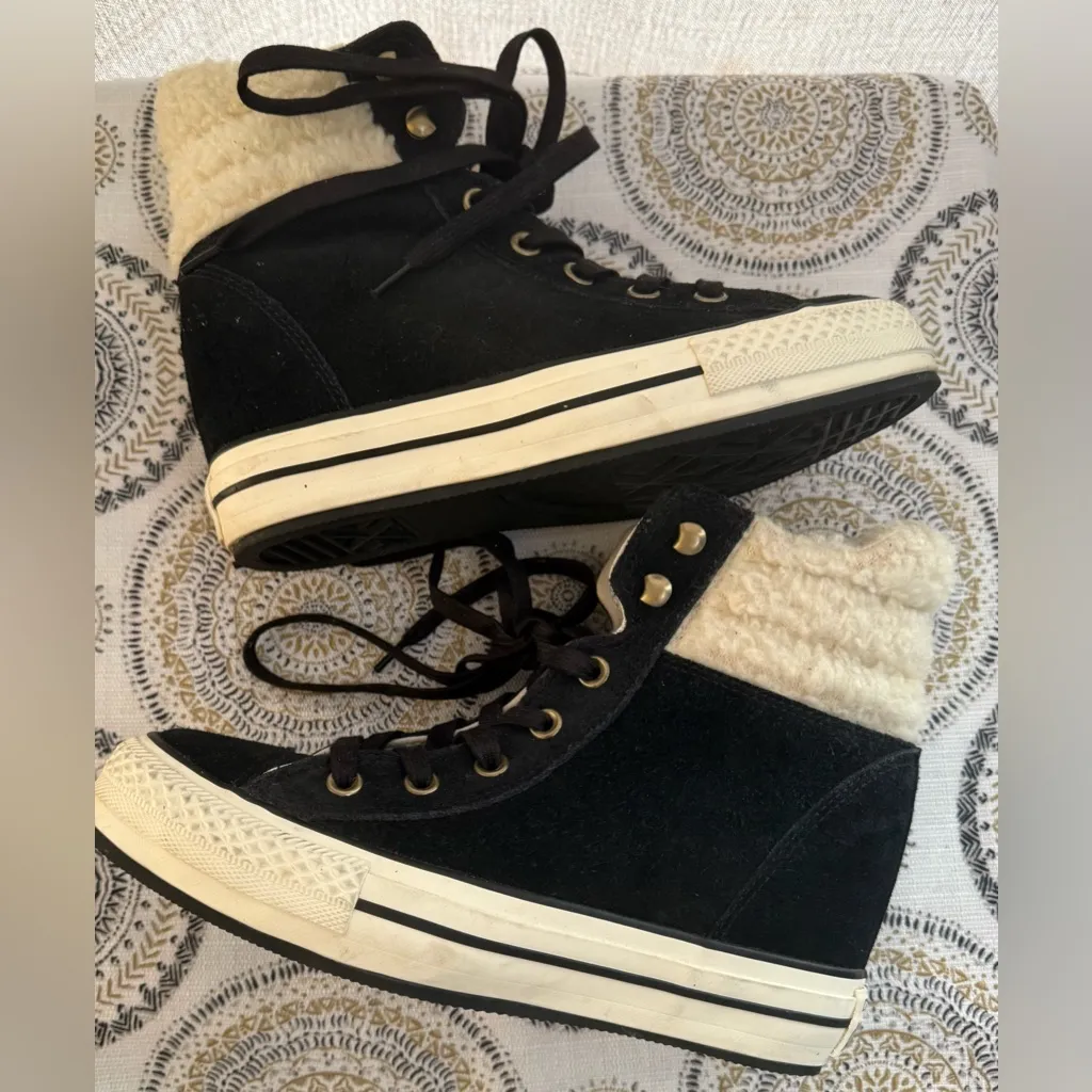 Converse CT Platform Plus Wool Collar Hidden Wedge Sneakers Womens Size 8 Black - Image 9
