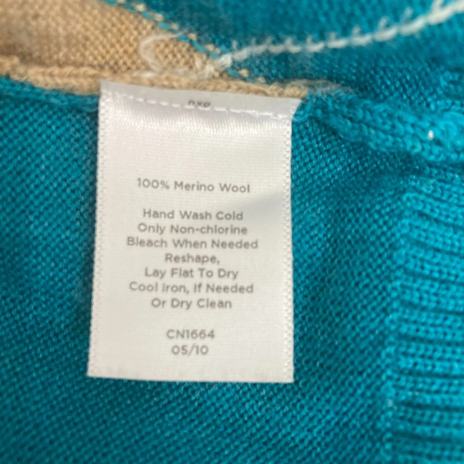 Talbots 100% Merino Wool Argyle Tie-Neck Sweater XS Teal Preppy Light Academia - Image 15