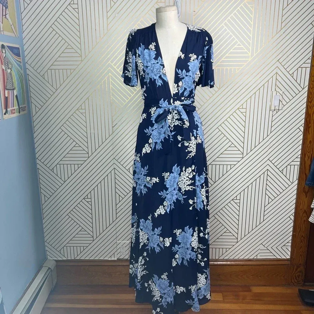 Privacy Please Plaza Floral Wrap Maxi Dress Athena Blue Size‎ US XS - Image 3