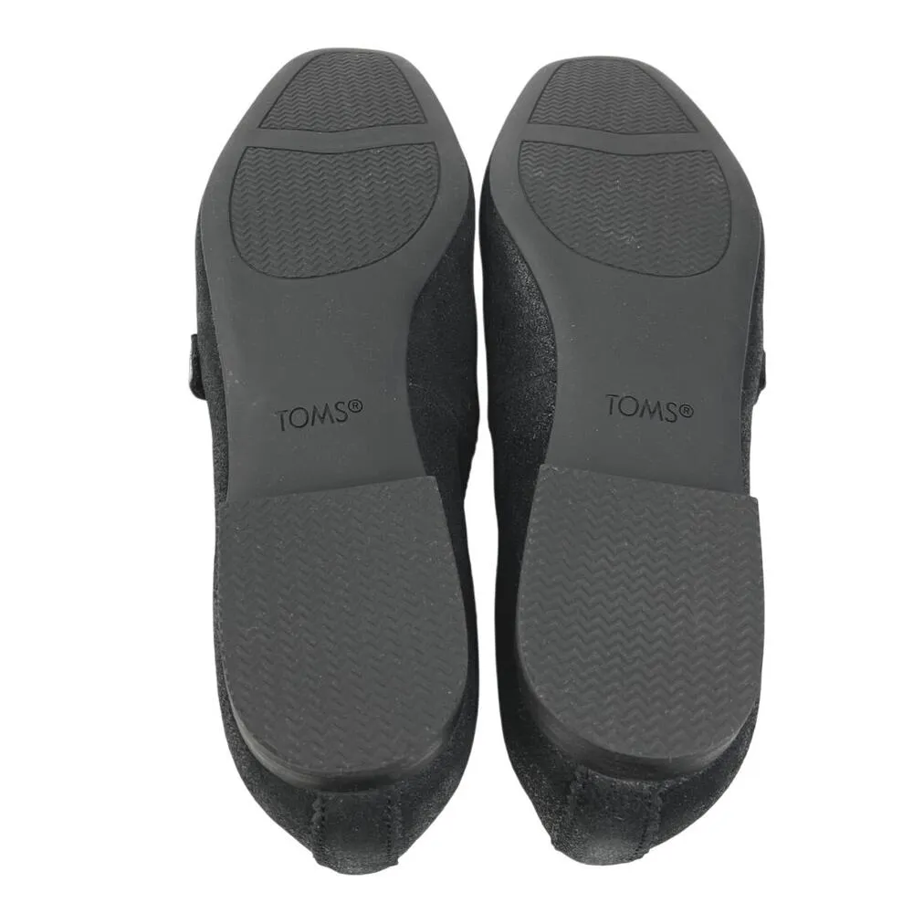 NEW Toms Bianca Black Metallic Suede Square Toe Mary Jane Flats Shoes Size 7 - Image 4