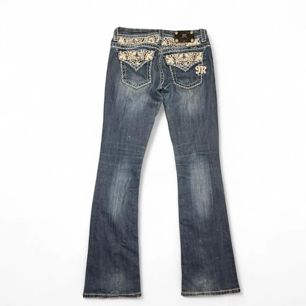 Miss Me blue bootcut embellished low rise jeans JE8032BL Size 26 - Image 2