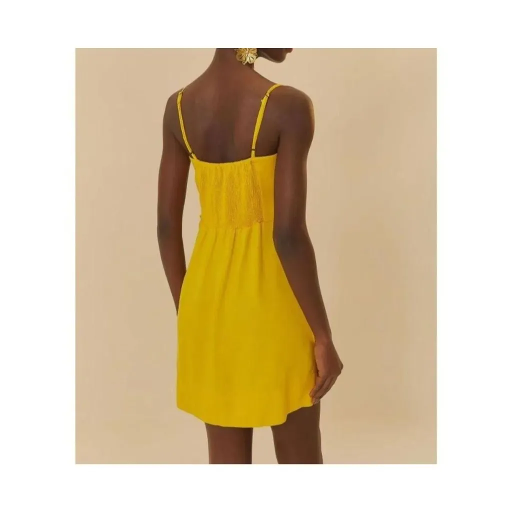 NWOT Farm Rio Yellow Linen Blend Bow-Knot Sleeveless Mini Dress Size M - Image 4