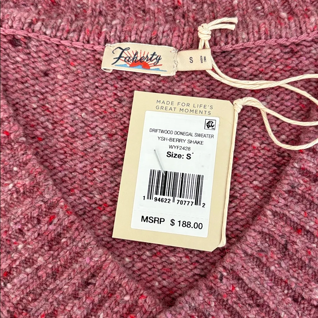 New Faherty Driftwood Donegal Sweater V-Neck Size Small - Image 5