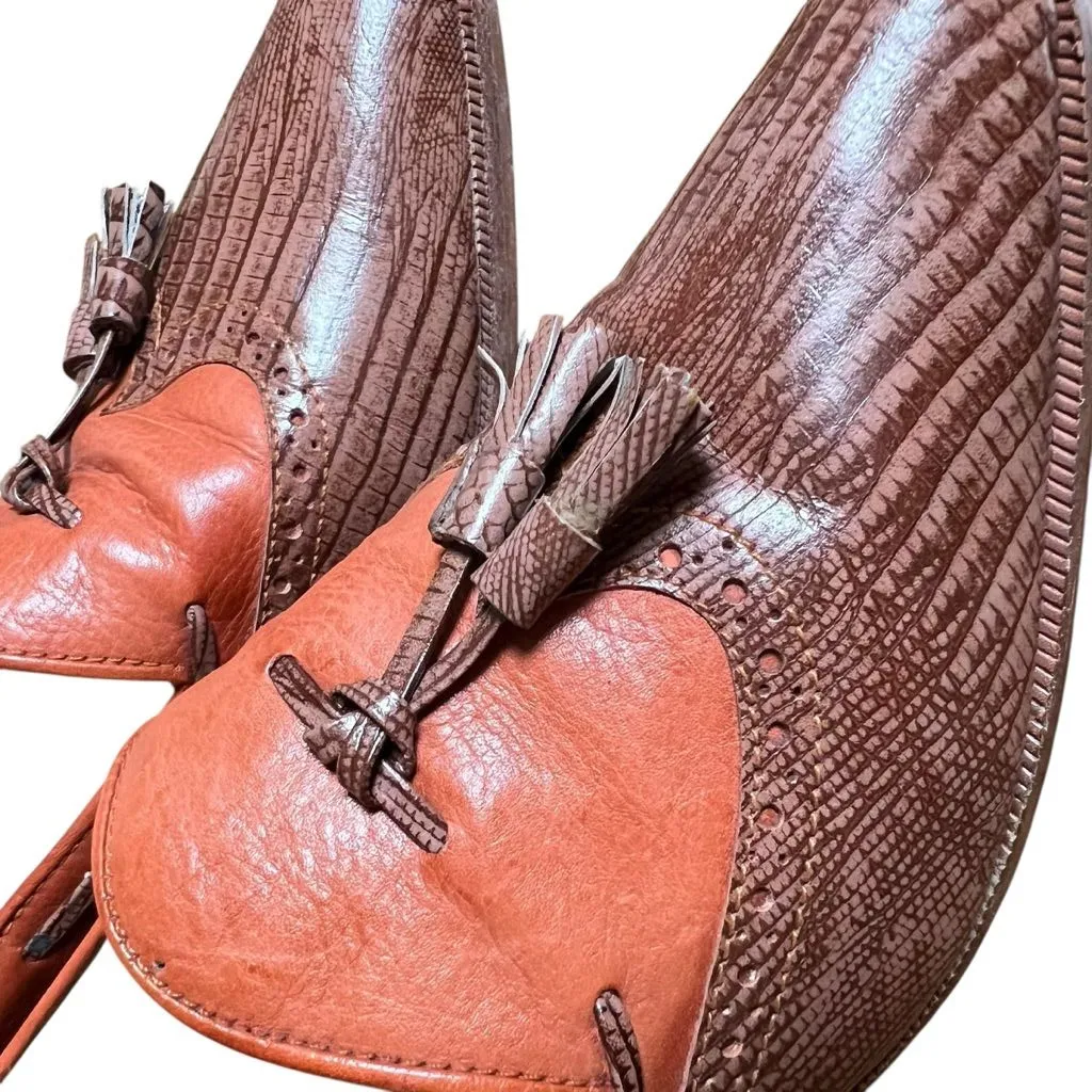 VTG 70s Turf Shoe Made in Brazil Leather Tassel Loafer Heels Brown Sz 8.5 Pumps - Image 8