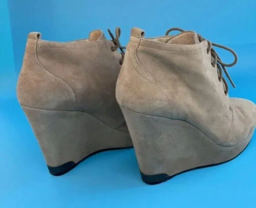 Vince Camuto Womens Beige Taupe Suede Lace Up Dallyy Wedged Ankle Booties Size 8 - Image 6