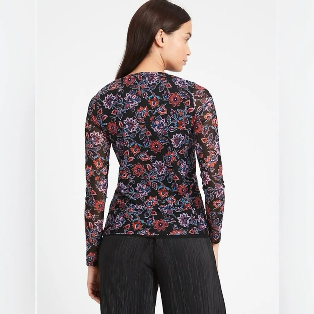Banana Republic Long Sleeve Fitted Mesh Top in Boho Paisley Print Size Large NEW - Image 3