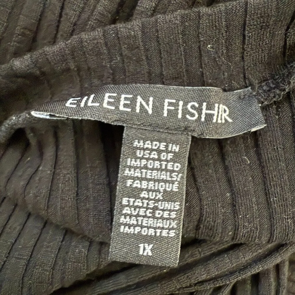 Eileen Fisher Short Sleeve Ribbed Midi Dress Women's 1X Black Lagenlook Jersey - Image 11