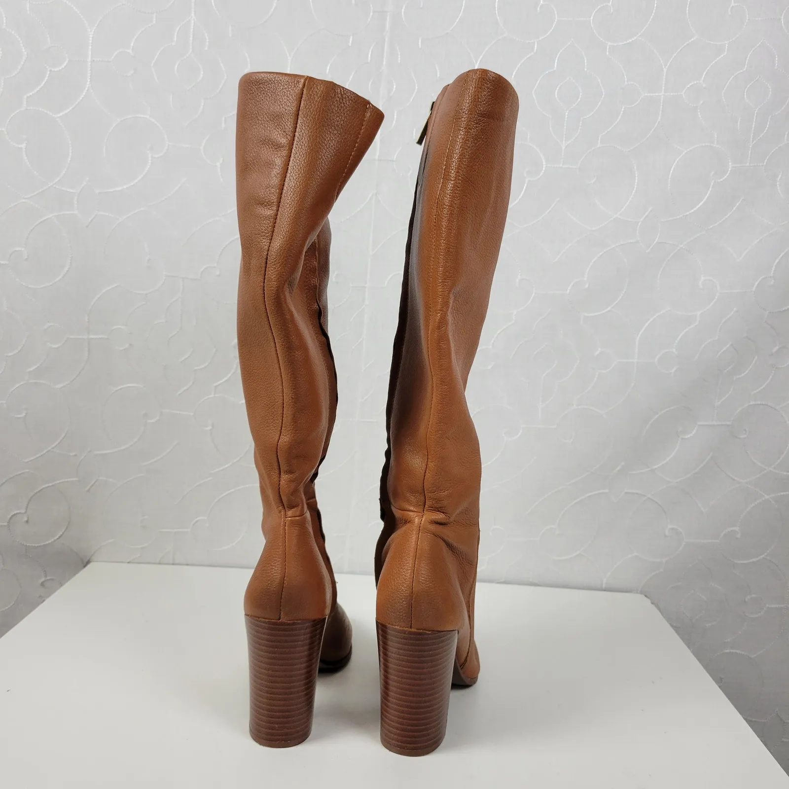 Kenneth Cole NY Justin Womens Boots Size 8.5 Cognac Leather Knee‎ High Round Toe Brown - Image 8