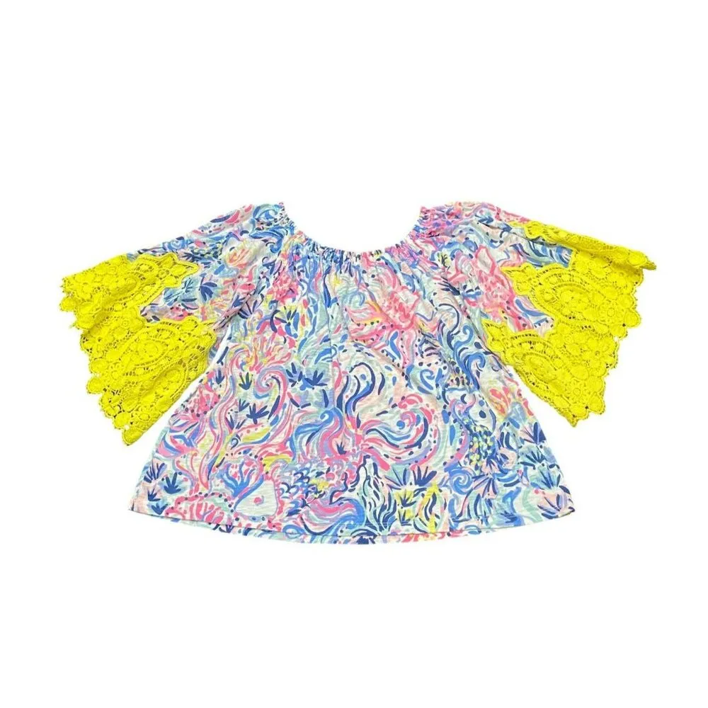Lilly Pulitzer Zaylee Off The Shoulder Top Printed Lace Short‎ Sleeve Shirt XXS - Image 3