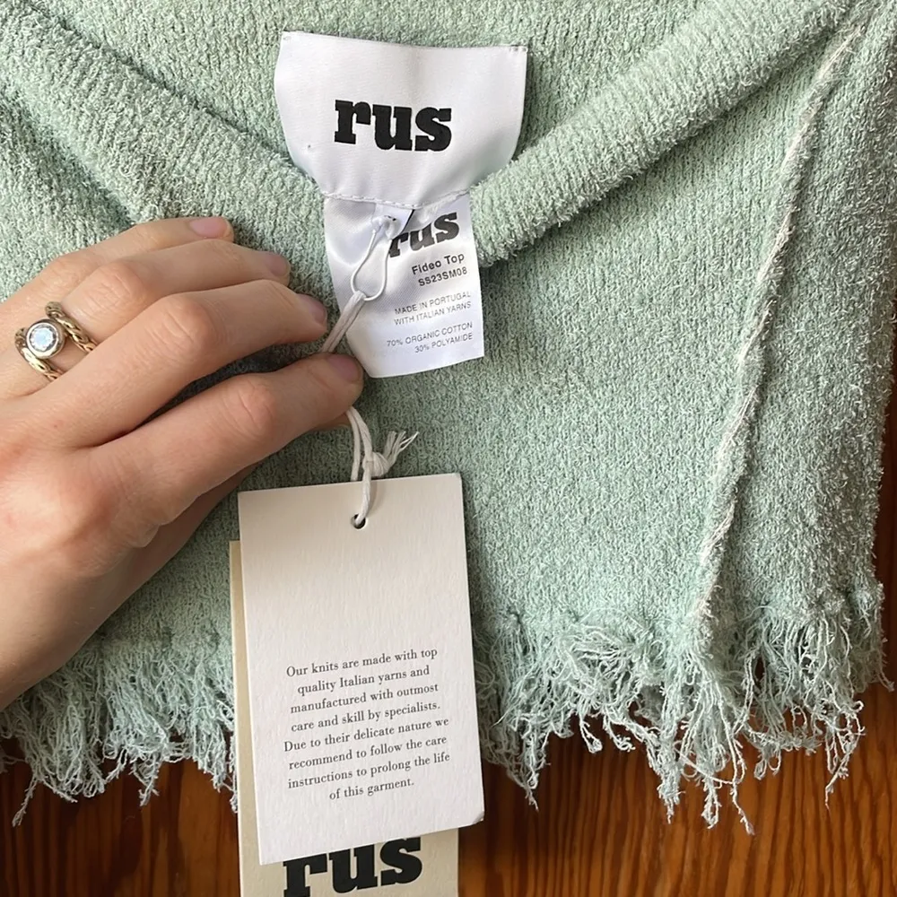 NWT Rus Fideo Top | Distressed Fringe Tube Top Pistachio Green Size M - Image 3