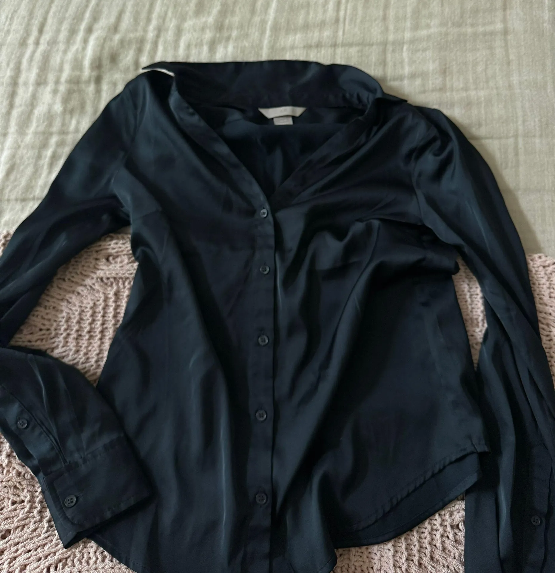 Black Satin Button Up Blouse - Image 4