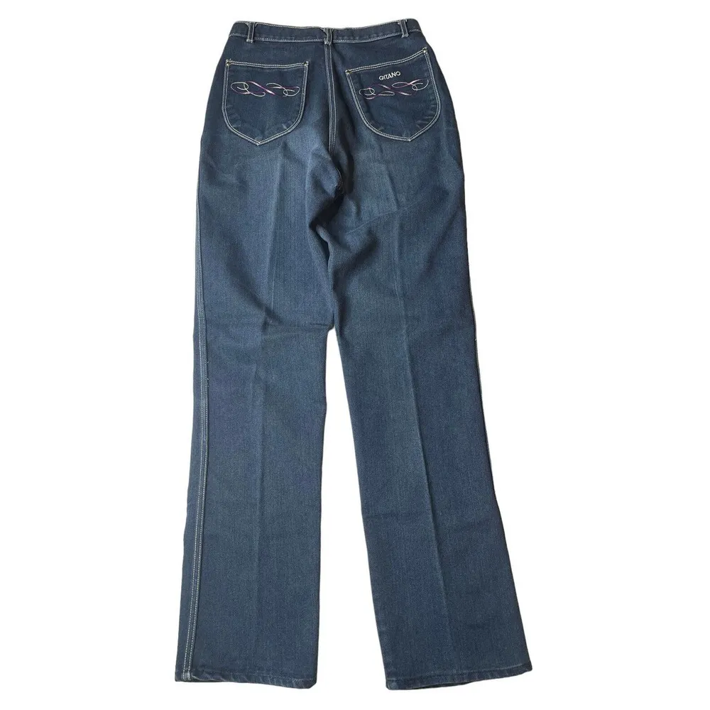 Vintage 70s 80s Gitano Purple Embroidered Pocket High Waist Mom Jeans Sz 10 26"W - Image 4
