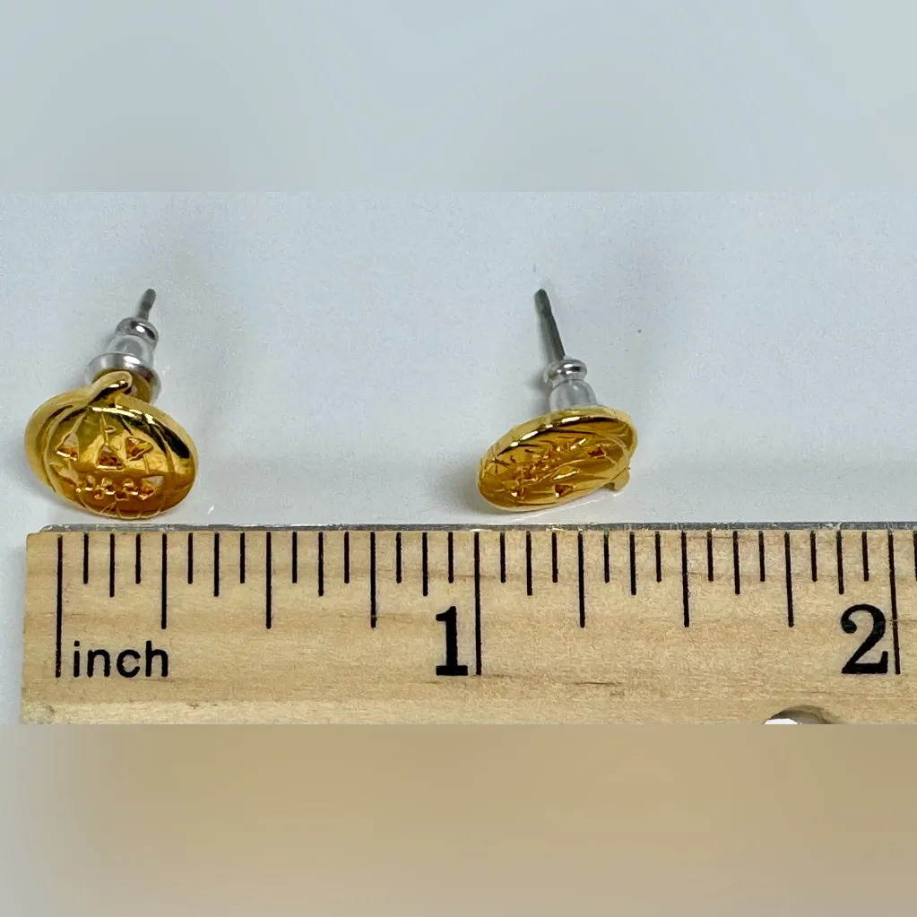Gold Pumpkin Earrings Marked Korea - Image 8