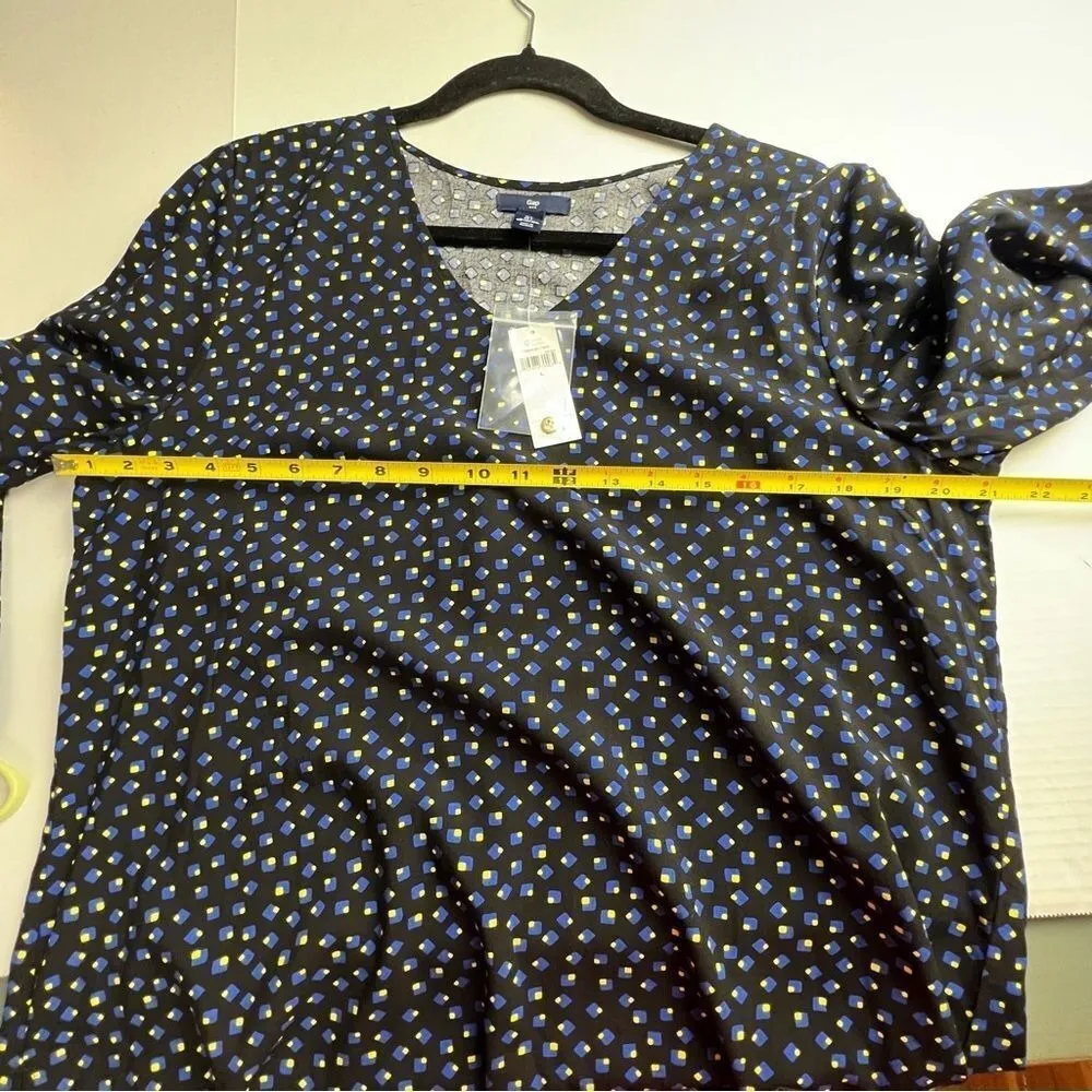 Gap NWT Large Popover‎ Blouse Rayon -Navy Geometric Dot V-Neck Blouse - Image 8