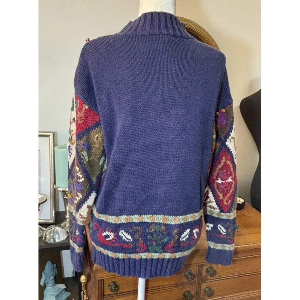 Vintage Gallagher Purple Green Red Knit Cabin Core Sweater Size Medium - Image 5