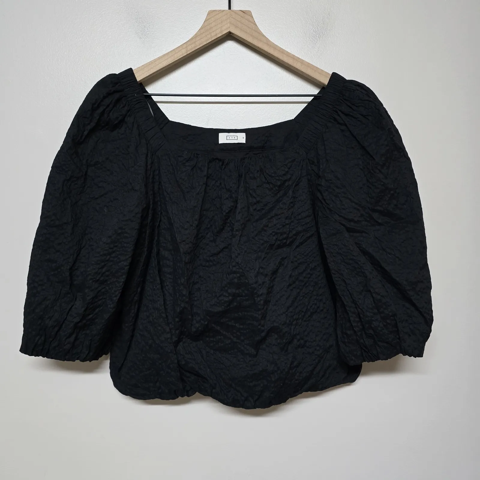 AYR The Midsummer Japanese Crinkle Cotton Top Puff Sleeve Square Neck‎ Sz M - Image 5