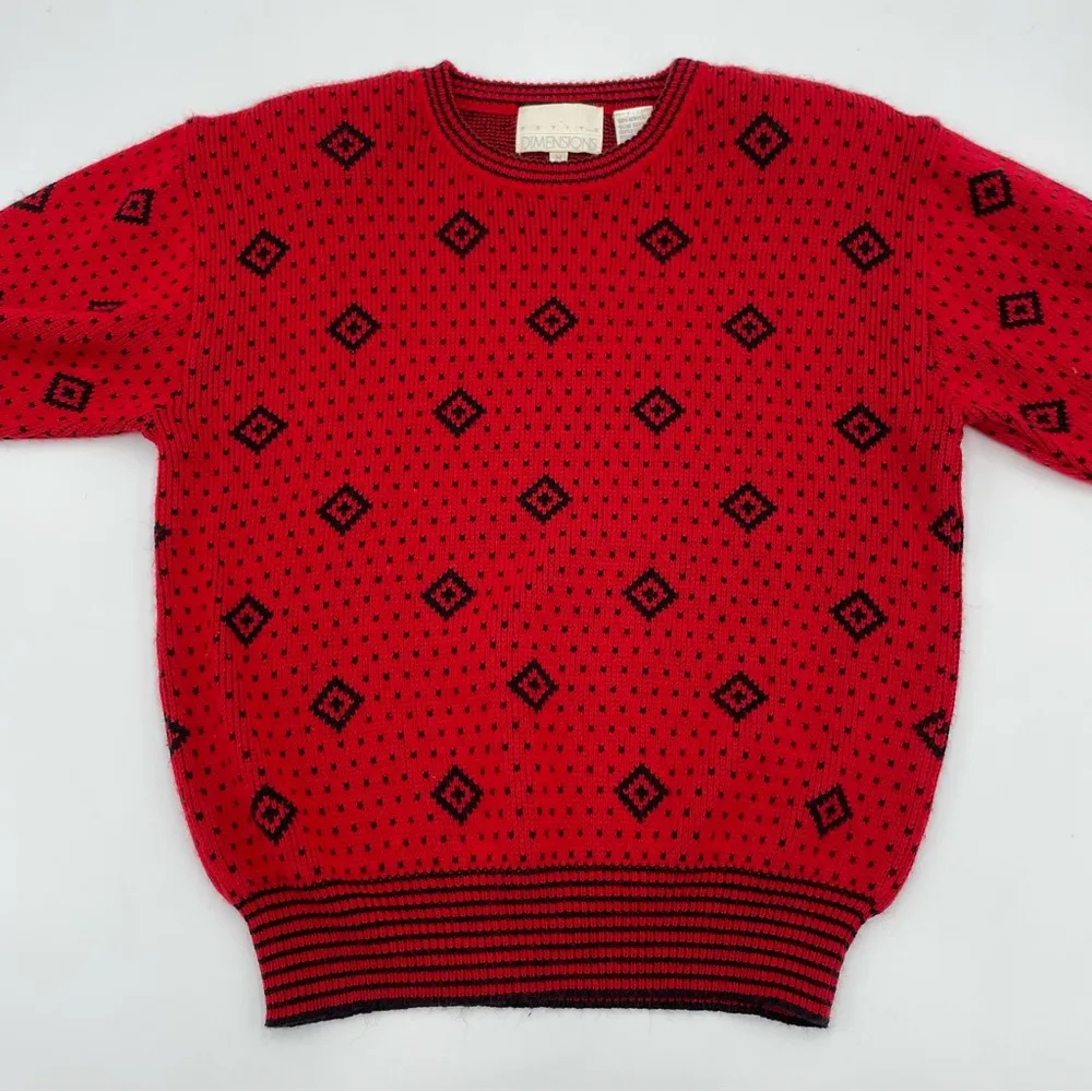 Vintage Sweater‎ Women's Red Black Diamond Pattern Funky Retro Petite Medium Size undefined - Image 3